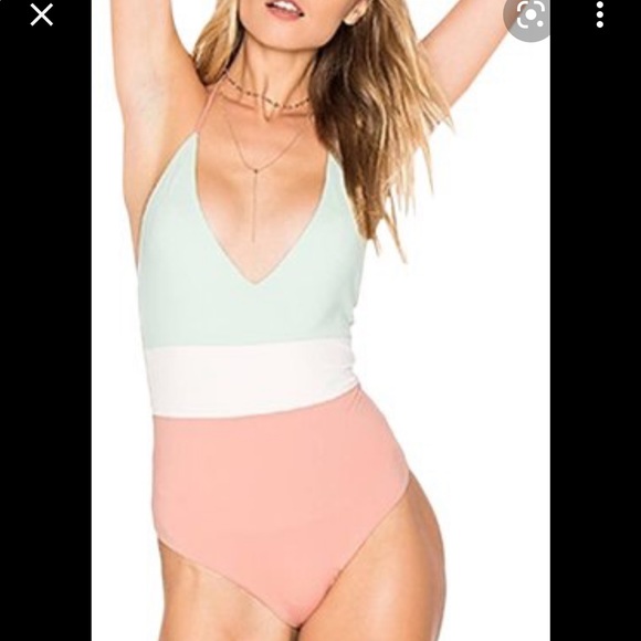 Tavik Chase Reversible Color Block Halter One Piece - mint, white, and pink - Picture 3 of 3
